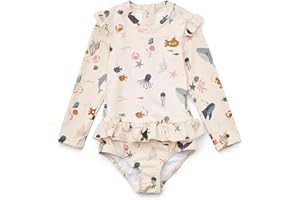 LDIOIF Girls One Piece Swimsuits Zipper Rash Guard Long Sleeve Bathing Suit with Ruffle Hem UPF50+