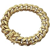 TRIPOD JEWELRY 316L Stainless Steel Miami Cuban Link Chain 14K or White REAL Gold Plated Hip Hop Necklace or Bracelet 8mm-18mm for Men Women(Custom Box and Pouch Packing, Christmas Gift)