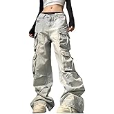 Vinversoesw Women's Cargo Pants Y2K High Waist Baggy Jeans Flap Pocket Loose Denim Pants Streetwear