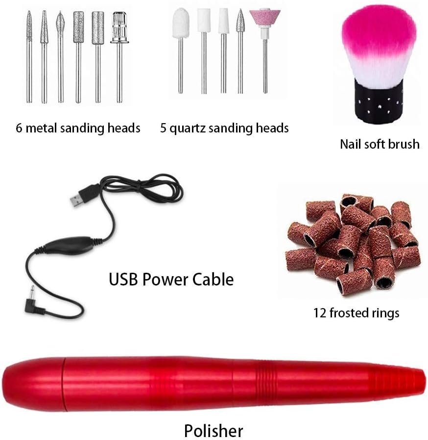 Electric Nail File for Acrylic Nails Kit Professional Protable Nail Drill Electric Manicure Pedicure Tools for Home Use DIY Nail Art Nail Salon Nail Polisher SetRose Gold