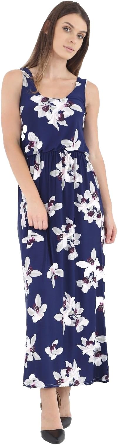 LUL® Womens Balloon Maxi Dress Printed Ladies Sleeveless Togga Racer Back Jersey Vest Long Skirt