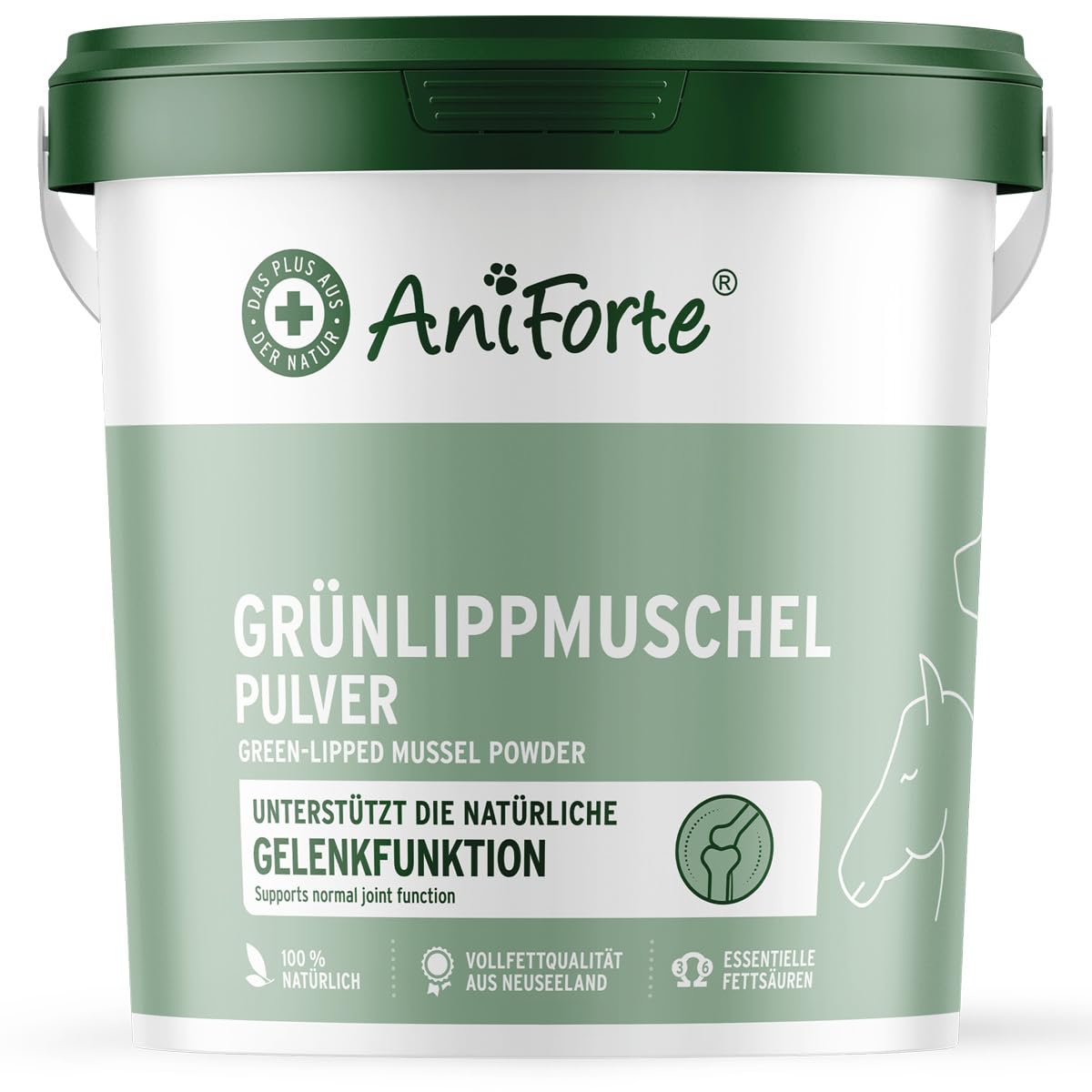 AniForte Green-lipped mussel powder for dogs and horses, 1 kg, natural green-lipped mussel powder in full fat quality, omega 3 & 6 fatty acids, glycosaminoglycans 3.3%, supports joints and joint