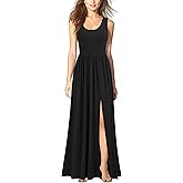 WOOSEA Women Sleeveless Scoop Neck Split Loose Sexy Plain Long Maxi Casual Dress