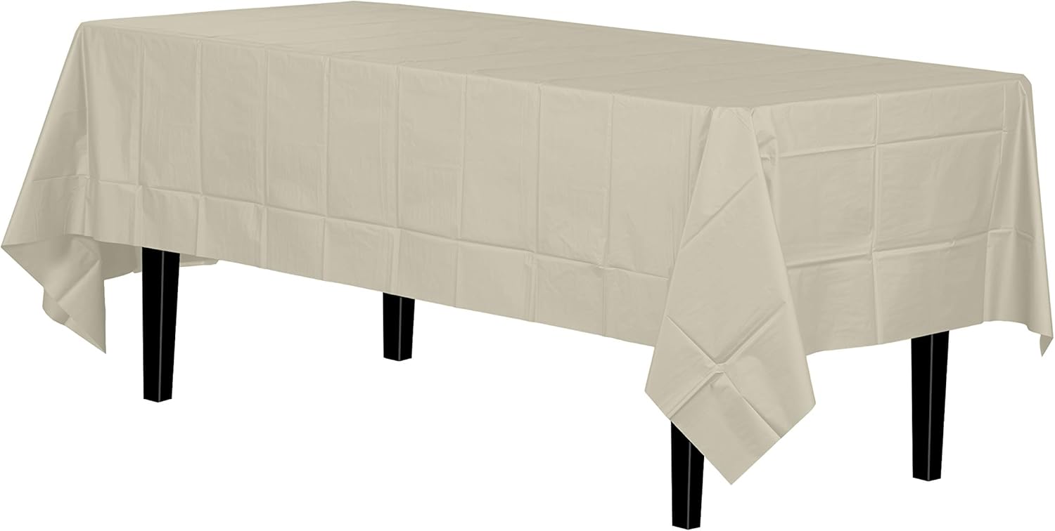 Exquisite 12-Pack Premium Plastic 54-Inch-by-108-Inch Rectangle Tablecloth, Ivory: Kitchen & Dining