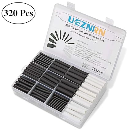 Schrumpfschlauch Ueznirn 320-tlg Schrumpfschlauch Set Schrumpfverhältnis 3:1 Dual Wall Wasserdicht Schrumpfschläuche 7 Versch