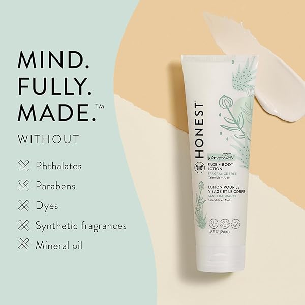 THE HONEST COMPANY HYDRATING FACE AND BODY LOTION, FAST ABSORBING, NATURALLY DERIVED, HYPOALLERGENIC, FRAGRANCE-FREE, SENSITIVE, 8.5 FL OZ