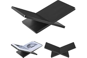 DECORANY Solid Wooden Book Stand for Desktop Display & Reading –15.7" x 9.4" x 5.7” Extra Large Wood Open Book Holder for Cookbook, Bible, Recipe, Textbook, Magazine (Solid Black Finish Wood)