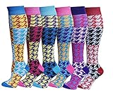 6 Pairs Womens Fancy Design Multi Colorful Patterned Knee High Socks (Patchwork Plaid),Size: 9-11
