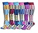 6 Pairs Women's Fancy Design Multi Colorful Patterned Knee High Socks (Patchwork Plaid),Size: 9-11