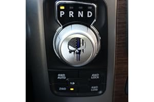 GODTERA Gear Shift Switch Knob Cover Aluminium Dial Shifter Trim Plate for Dodge Ram 1500/2500, Dodge Durango, Chrysler 300/200/Pacifica & Voyager (American Flag Skull B)