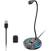 CMOCIIY Plug & Play USB Computer Microphone, Flexible Gooseneck Desk Microphone for Podcasting, Streaming, Conference, Noise Canceling Microphone with Mute Button LED for PC/Mac