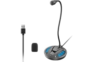 CMOCIIY Plug & Play USB Computer Microphone, Flexible Gooseneck Desk Microphone for Podcasting, Streaming, Conference, Noise Canceling Microphone with Mute Button LED for PC/Mac