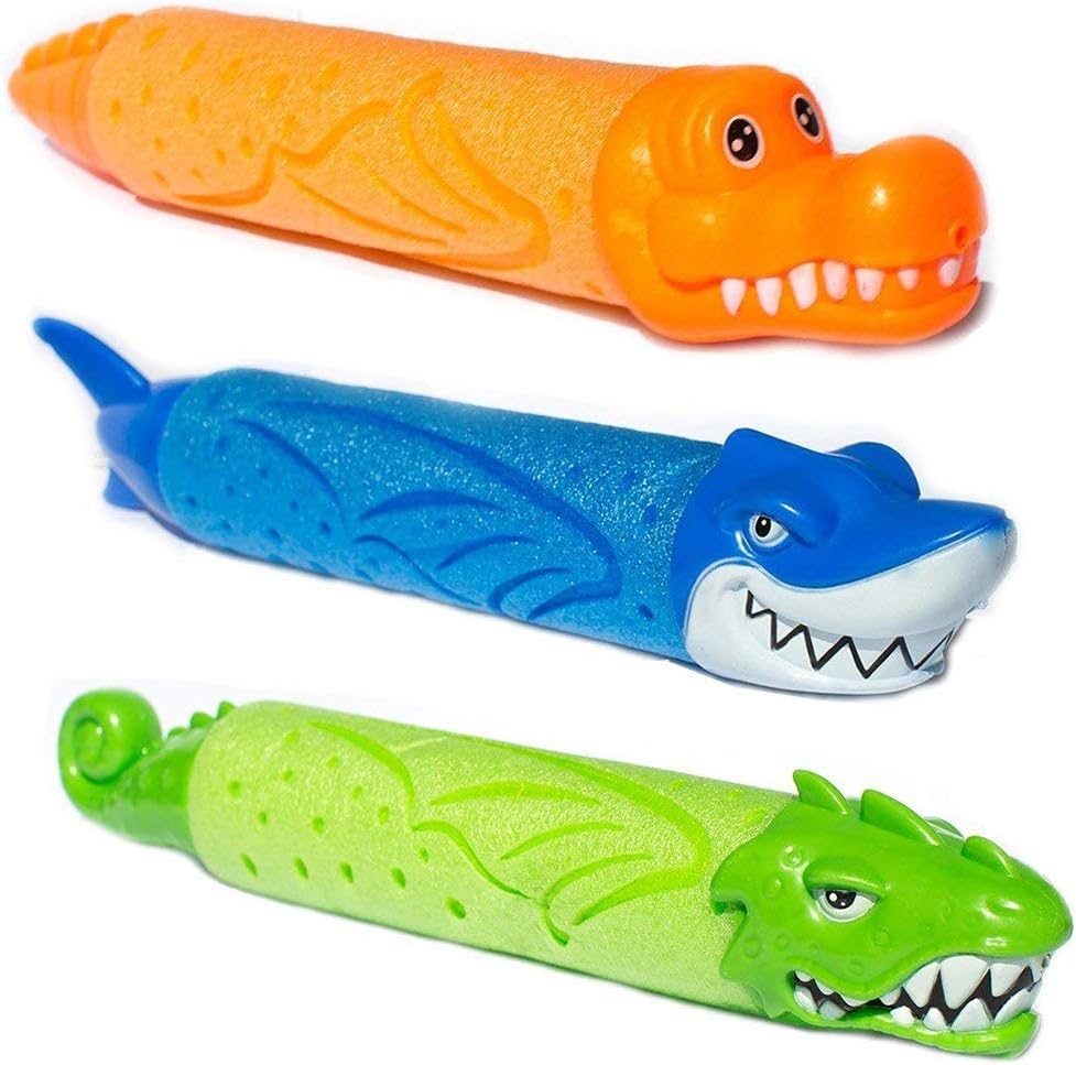 Warooma 3 Pack Pull-Type Foam Water Guns,Cute Shark Spray Water Blaster Toy Beach Swimming Pool Fighting Toys for Kids Toddler Adults