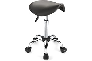 FNZIR Saddle Rolling Stool with Wheels PU Leather Height Adjustable Swivel Stools Chair Grey