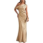 OYOANGLE Women's Metallic Off The Shoulder Bodycon Fishtail Maxi Dress Ruched Party Evening Cocktail Dresses