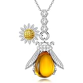 AXELUNA Bee Necklace Sterling Silver Sunflower Pendant Jewelry Gift for Women
