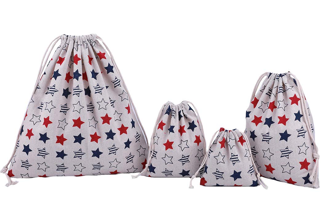 Amoyie 4 pcs Drawstring Storage Bag Set for Baby Stuff, Travel Home Accessories - Colorfull Stars