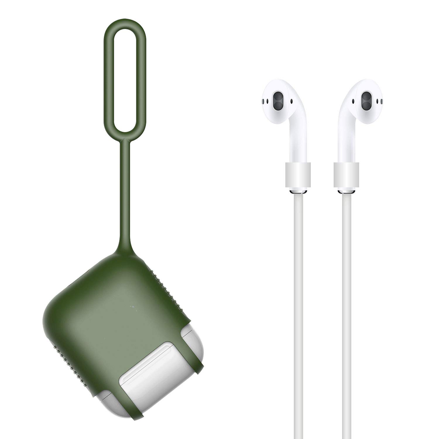 SumacLife Protective Silicone Case Cover for Apple Airpods with Elastic Hangable Strap - White