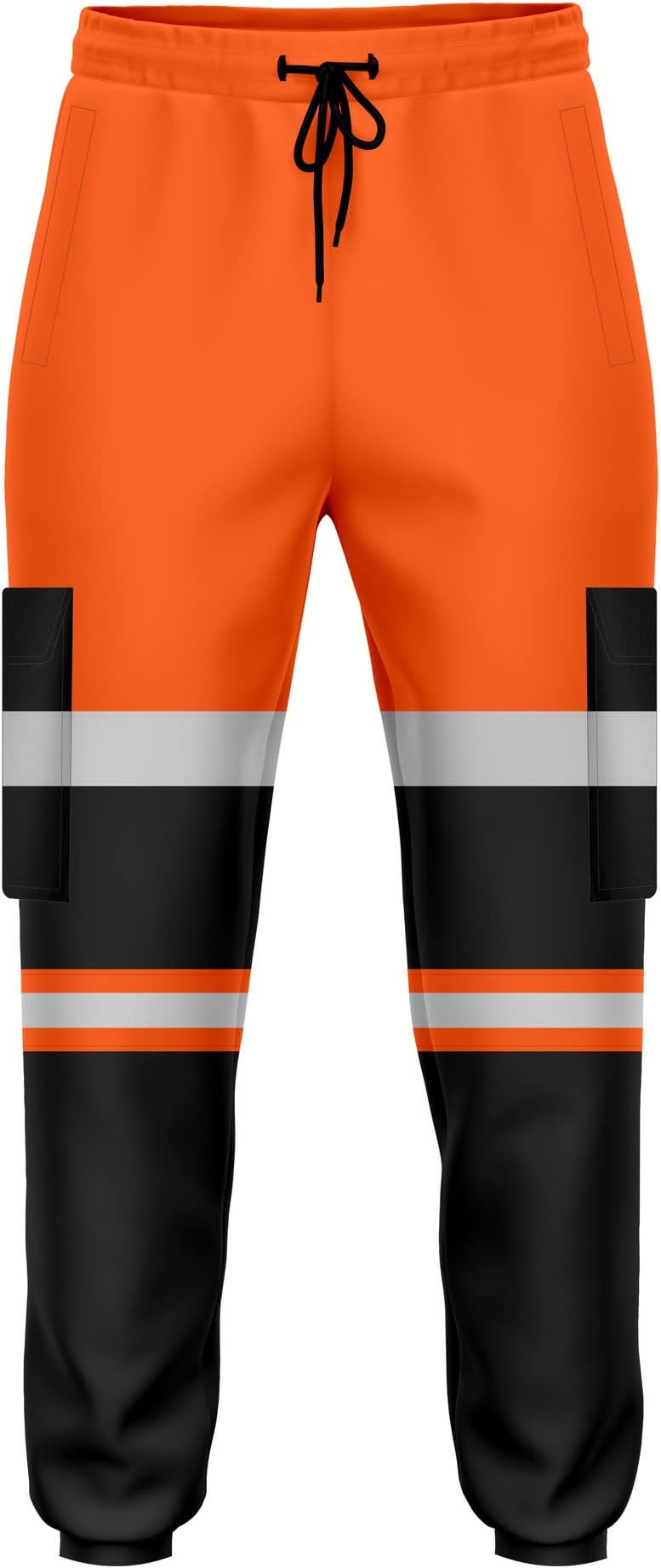 trending babz Mens Hi Vis Jogging Trousers Orange Black Reflective Tape Cuffed