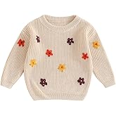 Infant Toddler Baby Girl Knit Sweater Long Sleeve Floral Embroidery Pullover Sweatshirt Warm Fall Winter Clothes