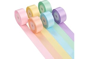 6 pcs Pastel Ribbon Assortment - 1 Inch Double Face Rainbow Colored Satin Ribbon 6 Rolls, 30 Yards for Garland Crafts Birthda