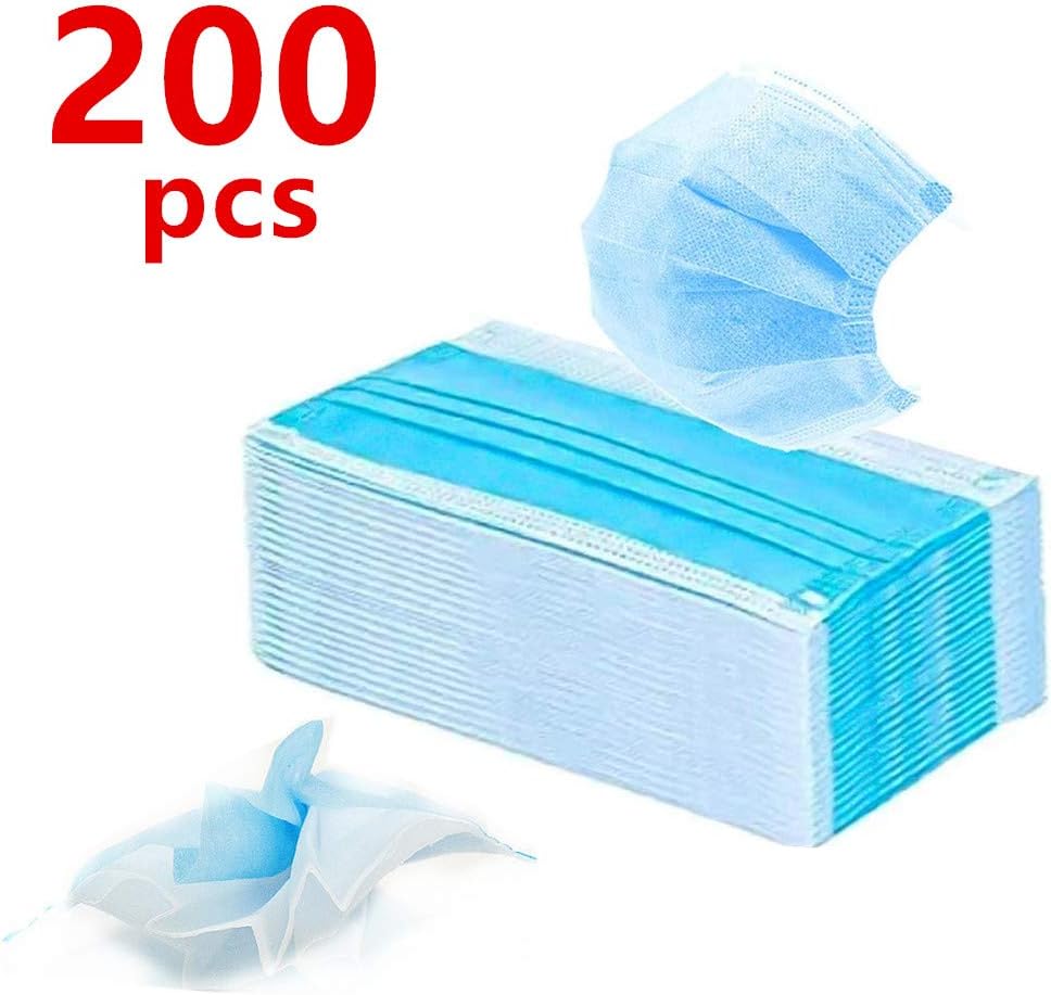 200Pcs Medical Disposable Face 3-Layer Masks with Elastic Ear Loop，Anti Dust Breathable Disposable Earloop Mouth Face Mask Breathable and Comfortable for Air Pollution Protection