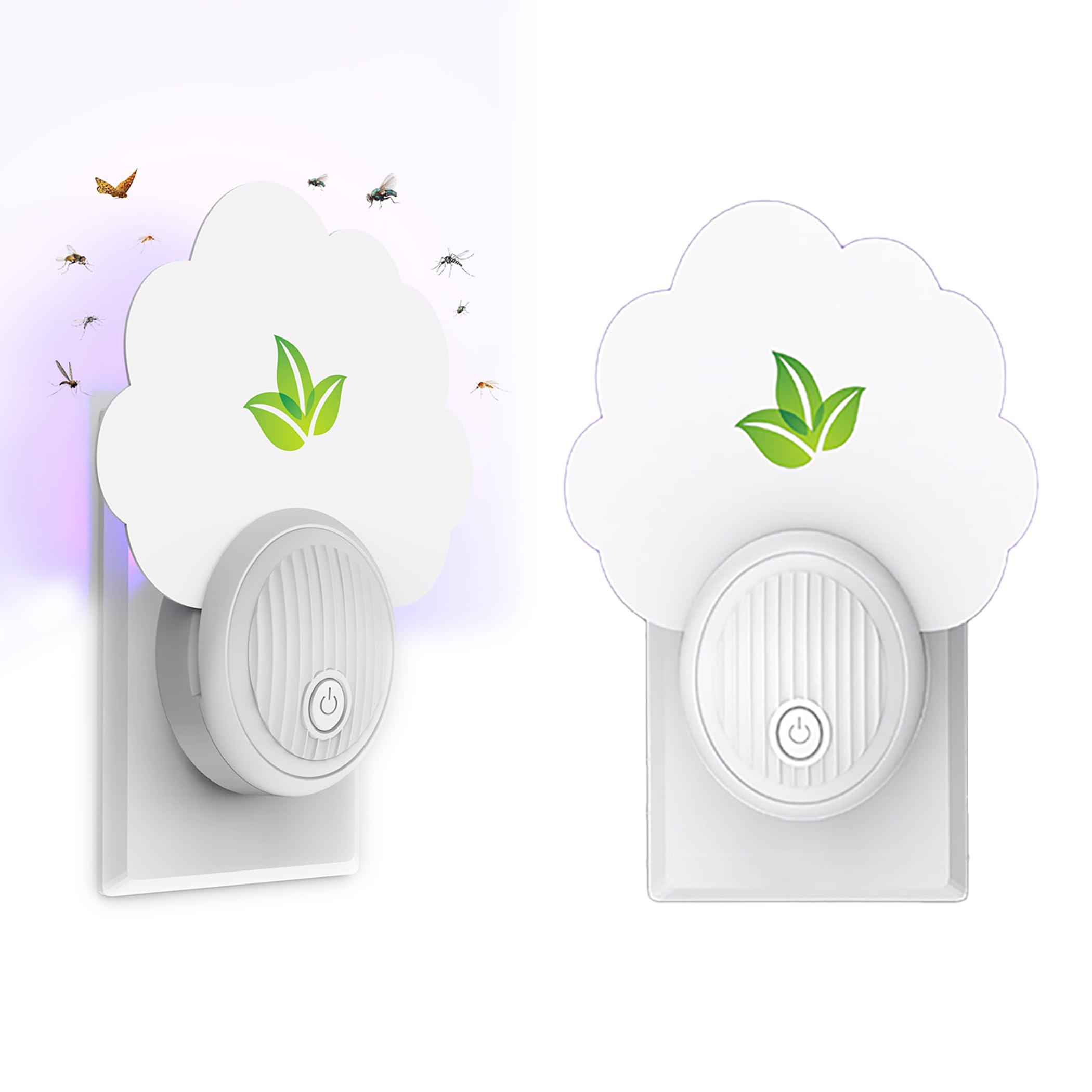 (2 Devices) Fruit Fly Traps Indoor, Fly Catcher Indoor with UV (365nm + 395nm) Light, Plug in Fly Killer for Home Use - 2 Pack White + 12 PCS Sticky Pads