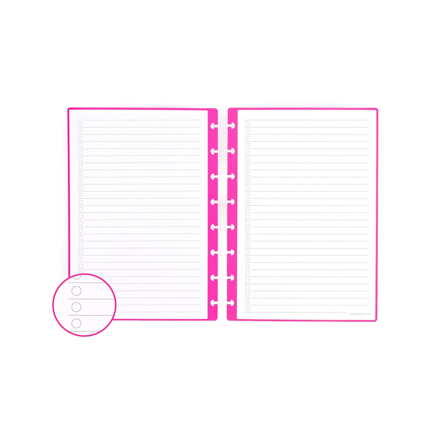 MODUBOOQ - 16 magenta to-do list reusable discbound duratech3 pages - inserts with to do lists for smart notebook - A5