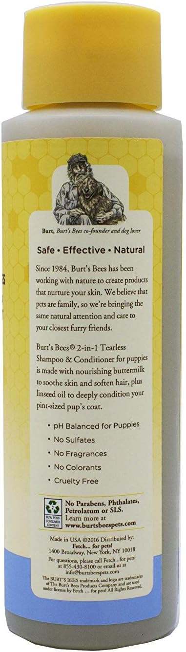 Pet Shampoos : Burt's Bees Dog Shampoo for Puppies, 2 in 1 Shampoo and Conditioner, Buttermilk and Linseed Oil, 16 Oz