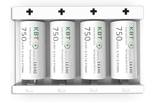 KBT KEEP BETTER TECH KBT 4-Pack CR123A Batteries Charger, 3.7V 750mAh Rechargeable Lithium ion Battery, 2A Fast Smart Charger for Flashlight, Headlamp, Arlo Camera VMC3030 VMK3200 VMS3330 3430 3530
