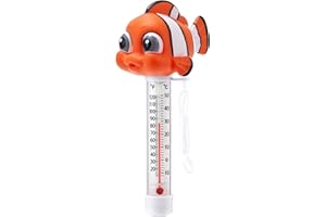 MKLZ Pool Thermometer Floating, Easy Read Large Size Temperature Thermometers, Cute Water Temp Floater with String for Outdoor & Indoor Swimming Pools, Hot Tub, Ice Bath, Cold Plunge, Spa - Clown Fish