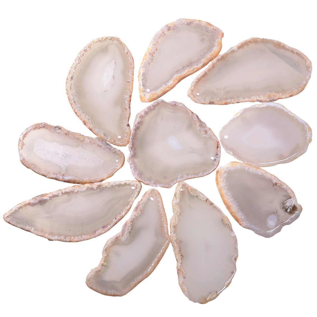 Nupuyai 10pcs Natural Colour Top Drilled Agate Slices, Irregular Polished Geode Agate Stone Pendant for Jewellery Making DIY Artwork, Slab Name Place Cards Set