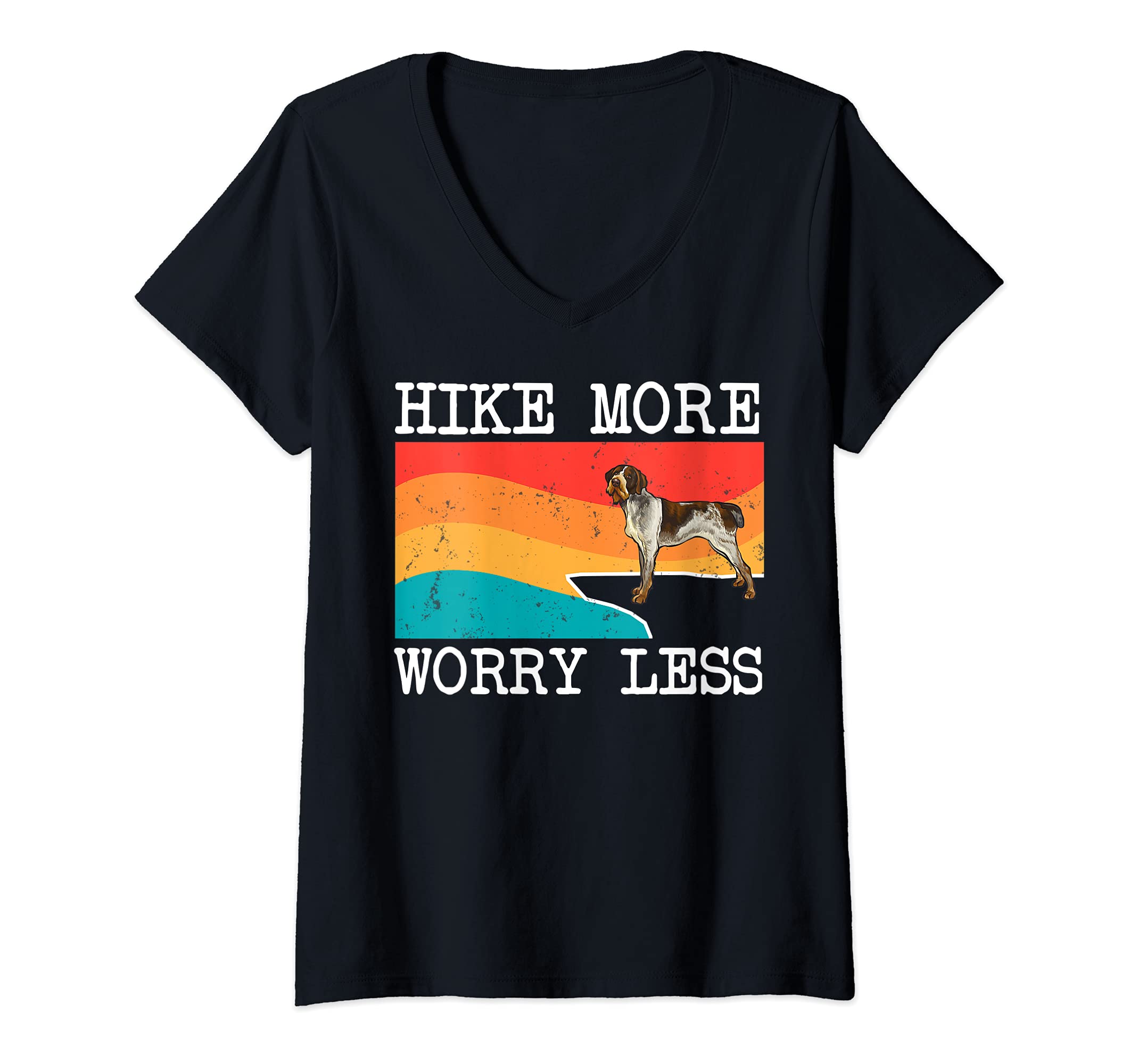 Womens Hike More Worry Less German Wirehaired Pointer Dog Hiking V-Neck T-Shirt