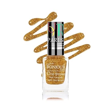 Coat Me Bonjour Paris Long-Lasting and Quick Dry Pearly Shine Glitter Finish with 3D Effect, 9 ml (Gold Stars)
