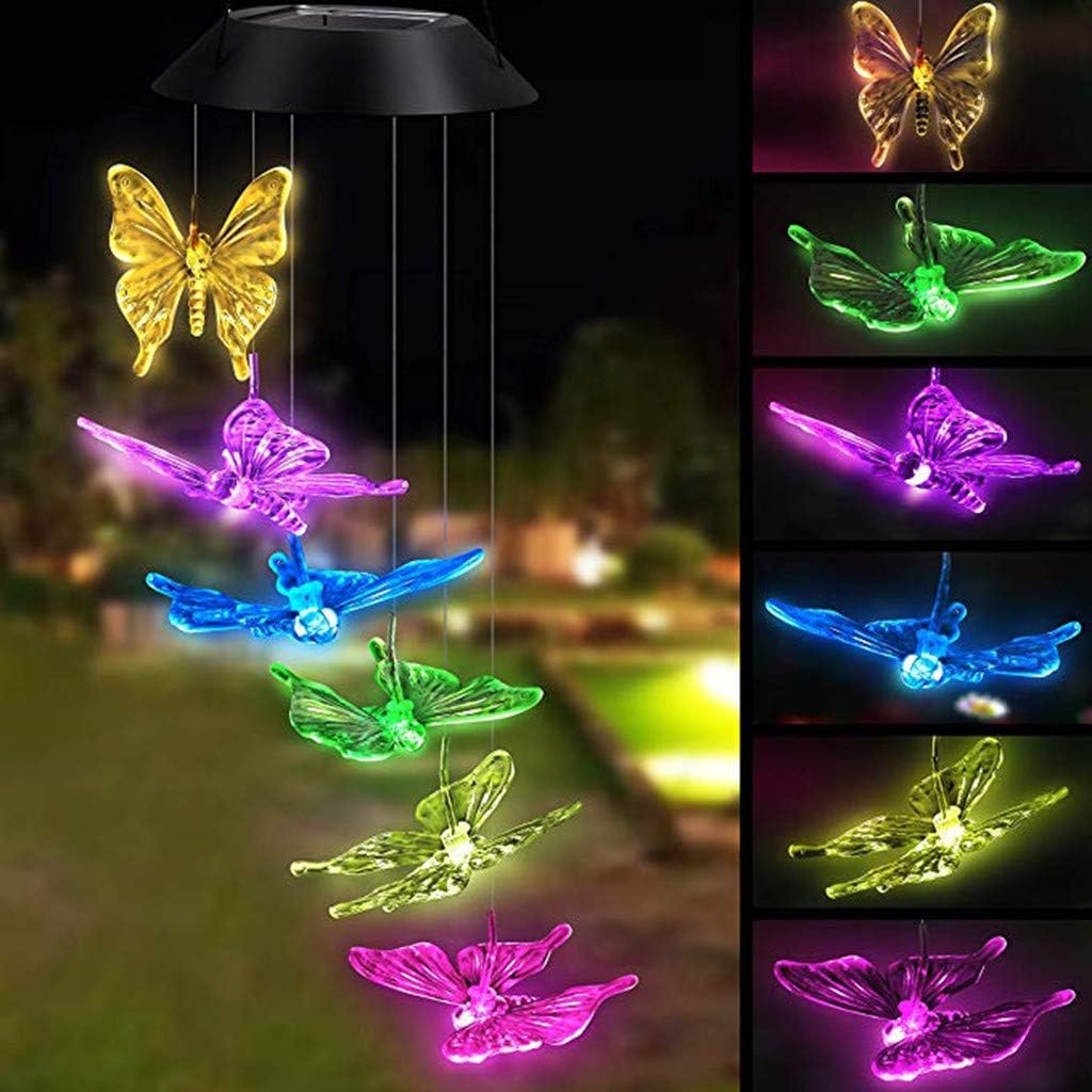 Tvoip Color Changing LED Solar Power Lamp Butterfly Wind Chimes Garden Decoration Yard Waterproof LED Light Lighting Hanging Decor (Butterfly) : Garden & Outdoor