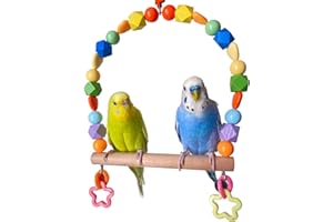 GUANLANT Wooden Bird Swings for Large Parrots, Cockatiel Perch Parakeet Swing Hanging Birdcage Stands Playground Play Gyms Accessories Colorful Beads Climbing Toy for Lovebirds Conures Budgies
