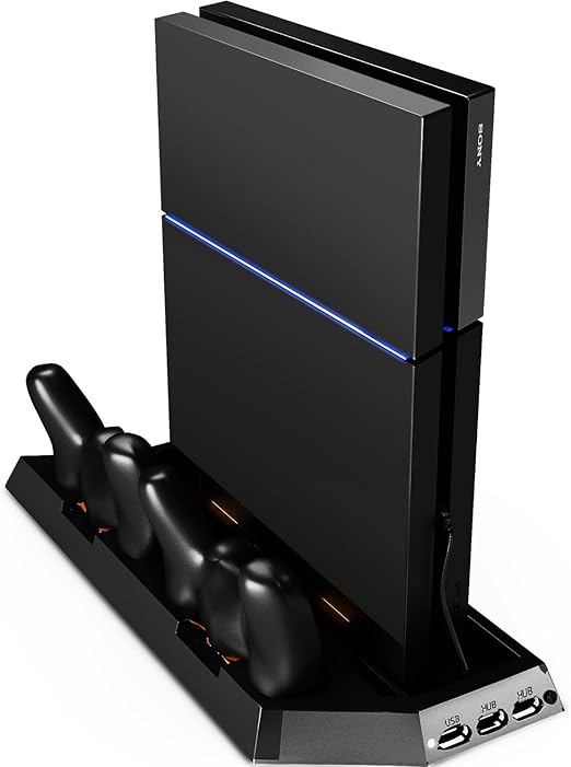 Amazon Amir Ps4充電スタンド 冷却ファン付き Ps4多機能縦置きスタンド 2台充電 Ps4コントローラー 置くだけ充電スタンド Usbハブ3ポート 騒音ファン無し ブラック ゲーム
