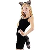 Raccoon Ears and Tail Set - Fuzzy Headband and Tail with Hook and Loop Fastener