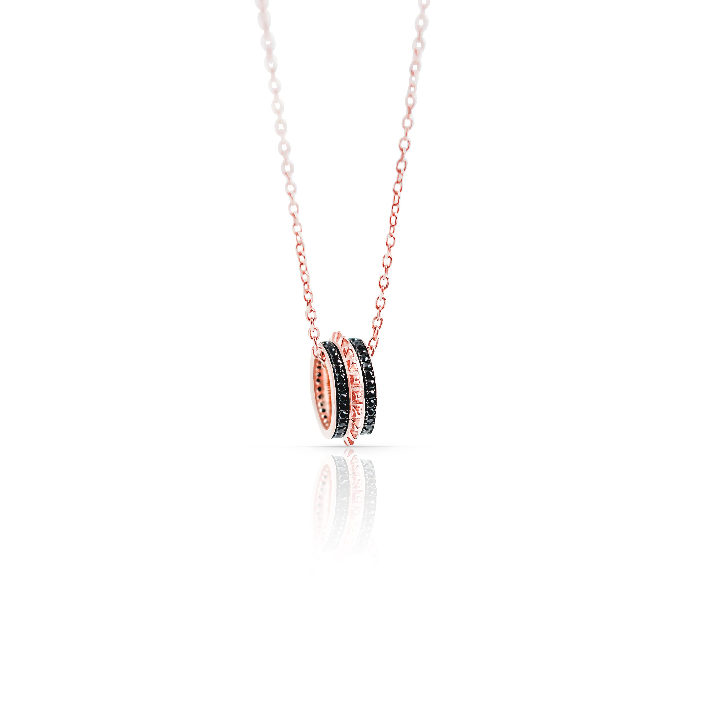 Tiramisu | Necklace “Claw” with Circular Pendant | Women's Jewellery | 925 Sterling Silver Rose Gold Plated with Black Zirconia Pavè | Adjustable Chain | Delicate Necklace | Elegant Gift |40+5cm