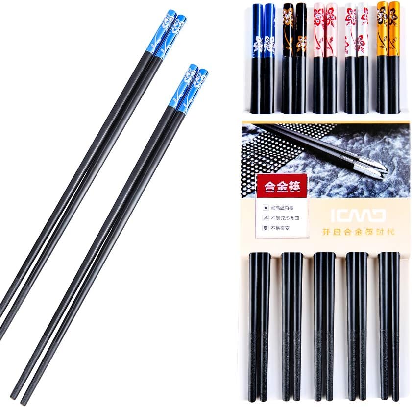 ZingLife Fiberglass Dishwasher Safe Metal Chopsticks Reusable - 5 Pairs Gift case Set Alloy Chopsticks, Non-Slip