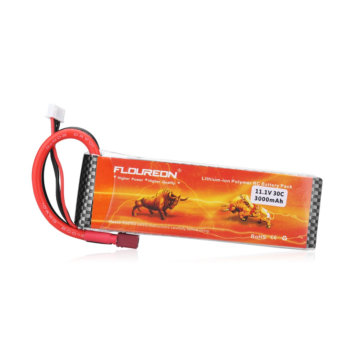 FLOUREON Lipo 3S 30C 11.1V 3000mAh T Plug Rechargeable RC Battery Pack for Car Truck Boat Traxxas Slash Emaxx Monster HPI Kyosho UAV FPV Drones DIY Hobby and More (2pack)