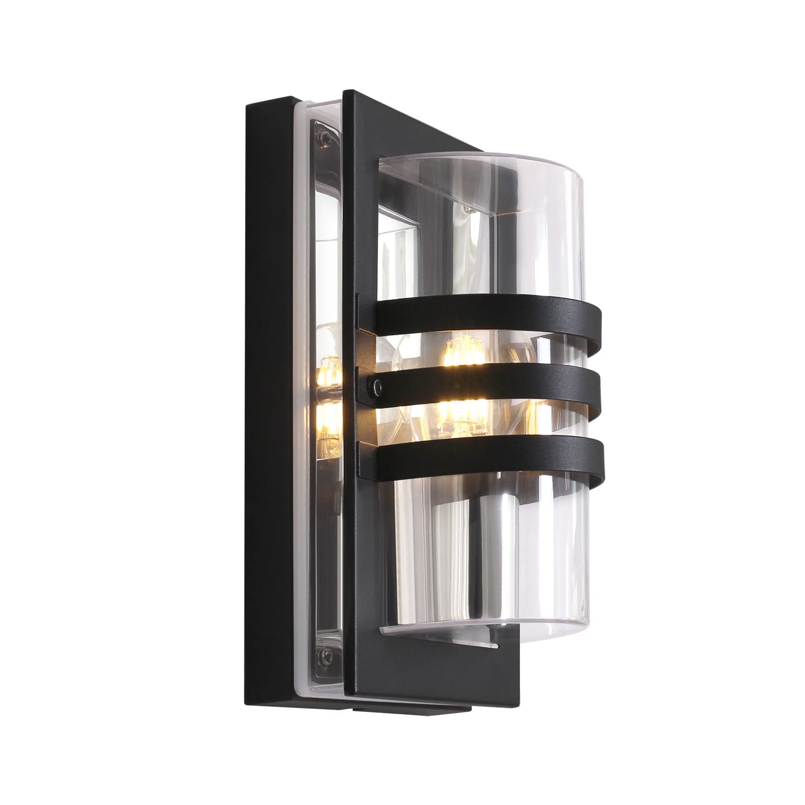 DAWALIGHT E27 Outdoor Wall Lights, IP44 Waterproof Outside Lights Mains Powered Wall Lantern Light for Garden Corridor Living Room Porch Front Door, Black, Stainless Steel and PC