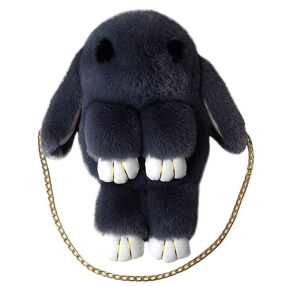 Women Rabbit Shoulder Bag Cute Fluffy Shoulder Bag Soft Plush Cross Bag Cartoon Furry Rabbit Messenger Bag Ladies Bunny Animal Messenger Bag Detachable Chain Strap Sling Bag Coin Purse