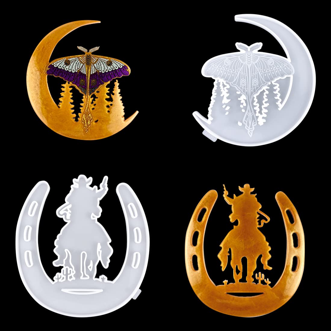 Voyyphixa 2 Pcs Resin Moulds, Crescents Moon Silicone Moulds, Cowboy Rider Mould Butterfly Mould, Epoxy Resin Moulds for DIY Craft, Home Table Wall Decor, Resin Coaster (2 Pcs Resin Moulds)