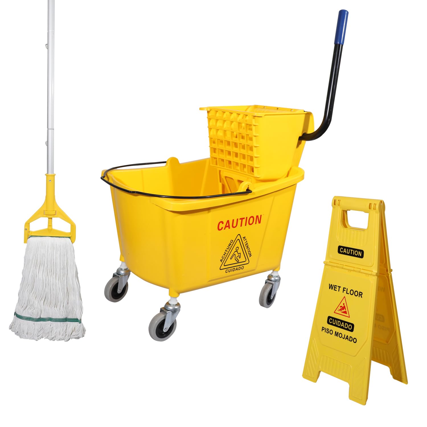 Photo 1 of *UNTESTED*
Midoneat Side Press Wringer Combo Commercial Mop Bucket on Wheels, 35 Quart,Yellow, Including Wet Floor Caution Sign?24Inch? and One Industrail Mop