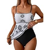 Dokotoo Women's Boho Floral Tankini Set Tummy Control Two Piece Swimsuits Flowy Vintage Beachwear