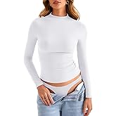 EasyGala Womens Double Lined Mock Turtle Neck Long Sleeve Tops Slim Fitted Going Out Tops Basic T Shirts