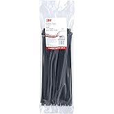 3M Cable Tie CT11BK50-C, Black, 50 lb, 11", Bag of 100 Nylon Cable Ties, Curved tip Allows for Faster Threading and Installat