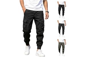 Mens Cargo Pants Athletic Joggers Elastic Waist Multiple Pockets Sweatpants Ankle Cuffs Casual Outdoor Workout Trousers