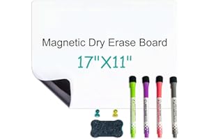 GDMINLO Magnetic Dry Erase Whiteboard Fridge White Board Sheet 17x11 with 4 Markers, 1 Magnetic Eraser and 2 Magnets, for Wall, Easy to Write and Clean Dry Erase Board for Kids, Office, Home